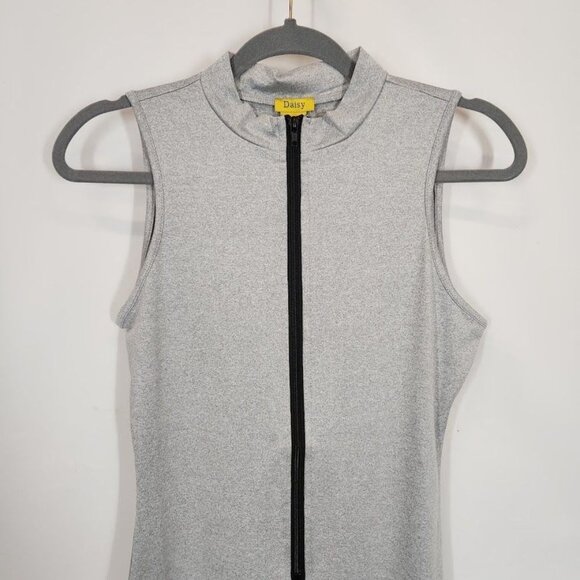 Daisy Zip Front Mock Neck Romper - Gray - Size Small - Picture 5 of 7
